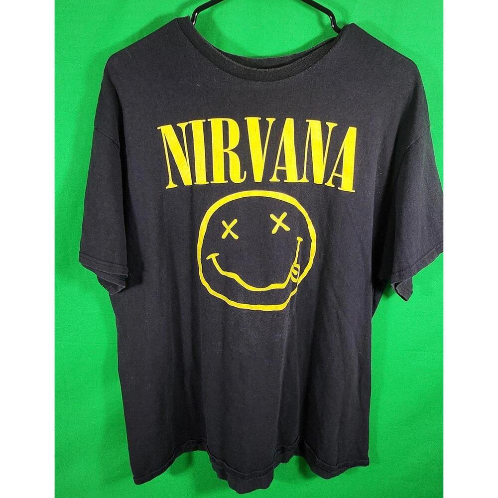Nirvana Smiley Face Graphic Tee - Vintage Black T-Shirt